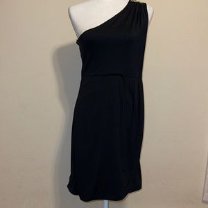 Glint societe one shoulder black drapey dress.